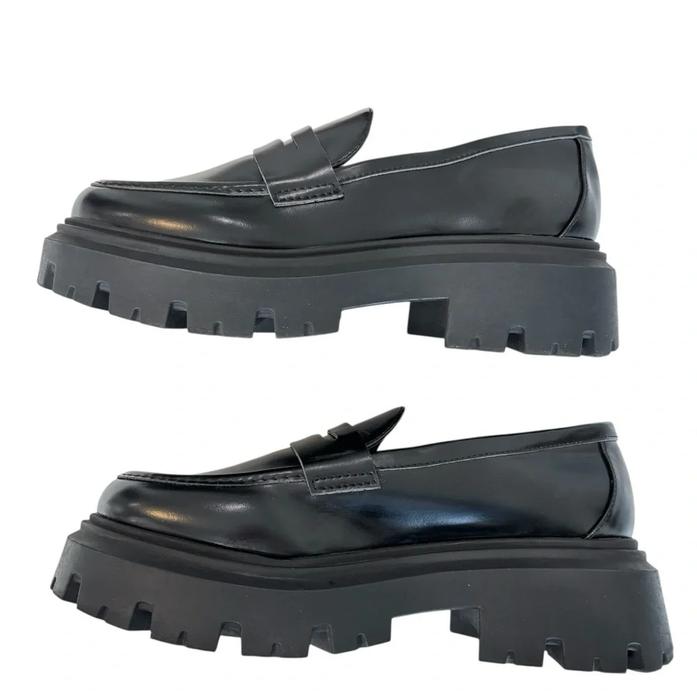 H&M Black Platform Lug-Soled Penny Loafers